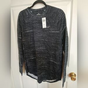 Hollister Curved Hem Tee Men’s  Medium Black Granite Cotton Long Sleeve Y2K NWT